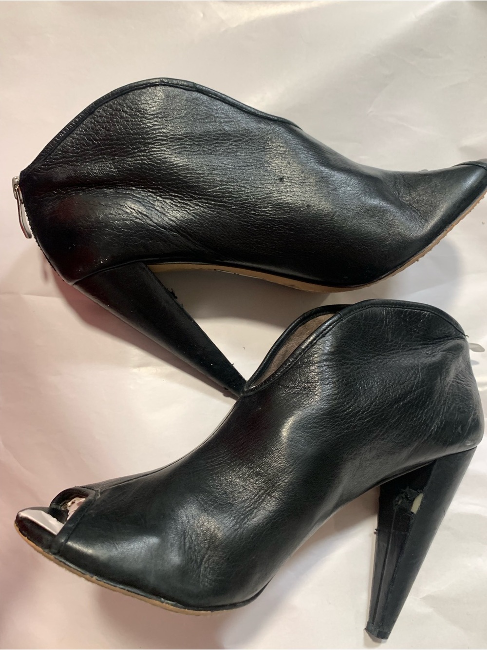 Vince Camuto Black Leather Peep-Toe High Heel Booties